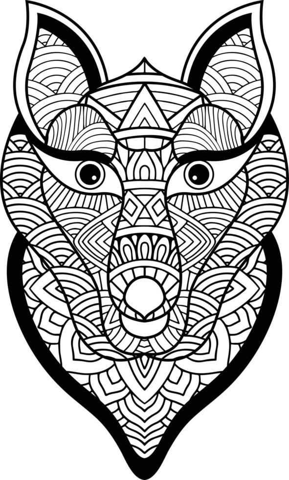 estilo de tatuagem geométrica de ilustração de lobo. lobo fofo com mandala. contorno para livro de colorir vetor