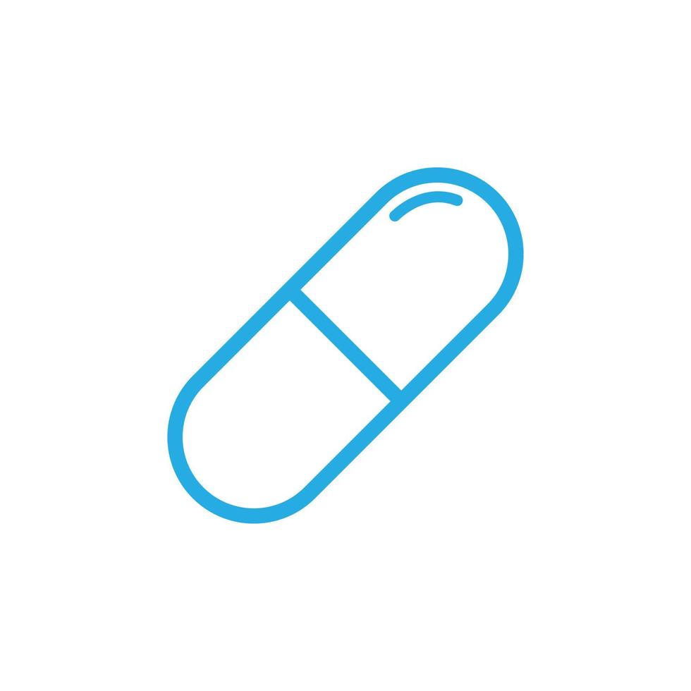 ícone de contorno de cápsula de vetor eps10 azul isolado no fundo branco. símbolo de arte de linha de pílula em um estilo moderno simples e moderno para o design do seu site, interface do usuário, logotipo, pictograma e aplicativo móvel
