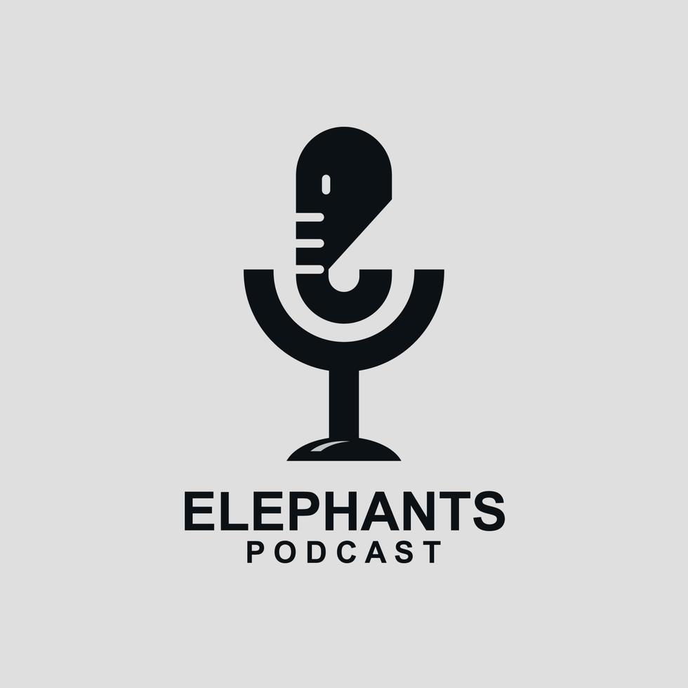 design de logotipo de podcast com imagem de microfone semelhante a tromba de elefante vetor