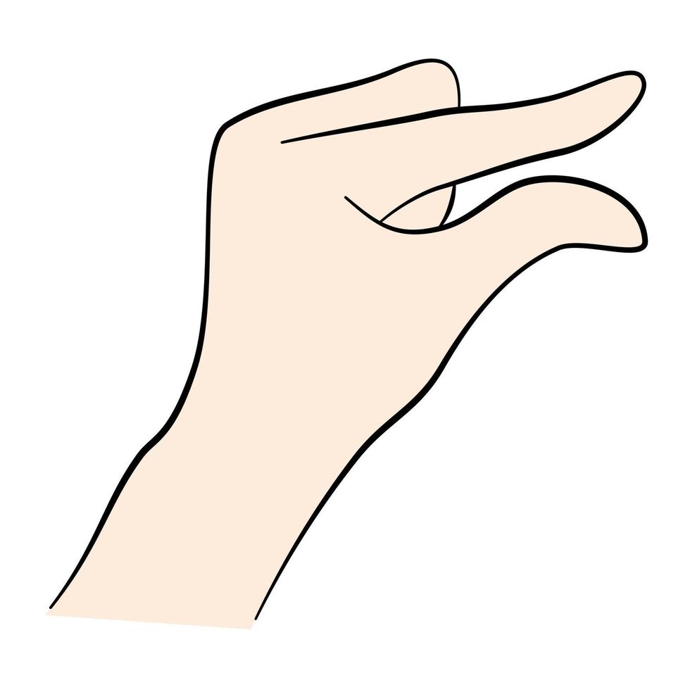 mãos de ilustração vetorial representam elemento com cor de pele base. fazer um gesto simbólico beliscar a mão. vetor