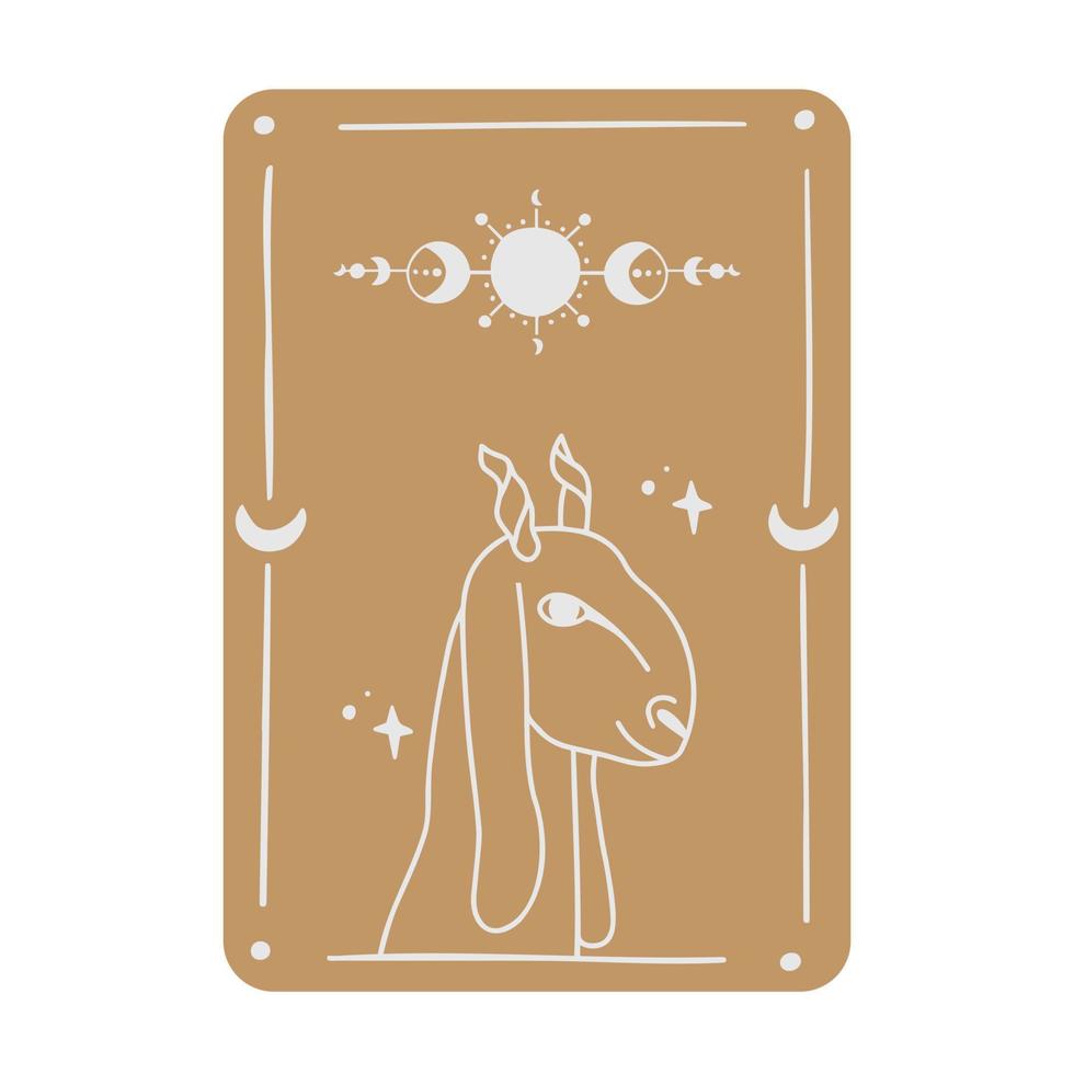 carta de tarô místico. cartão de tarô vintage esotérico oculto com cabra e ciclo lunar. tema de modelo de adivinhação de bruxa. ilustração vetorial. vetor