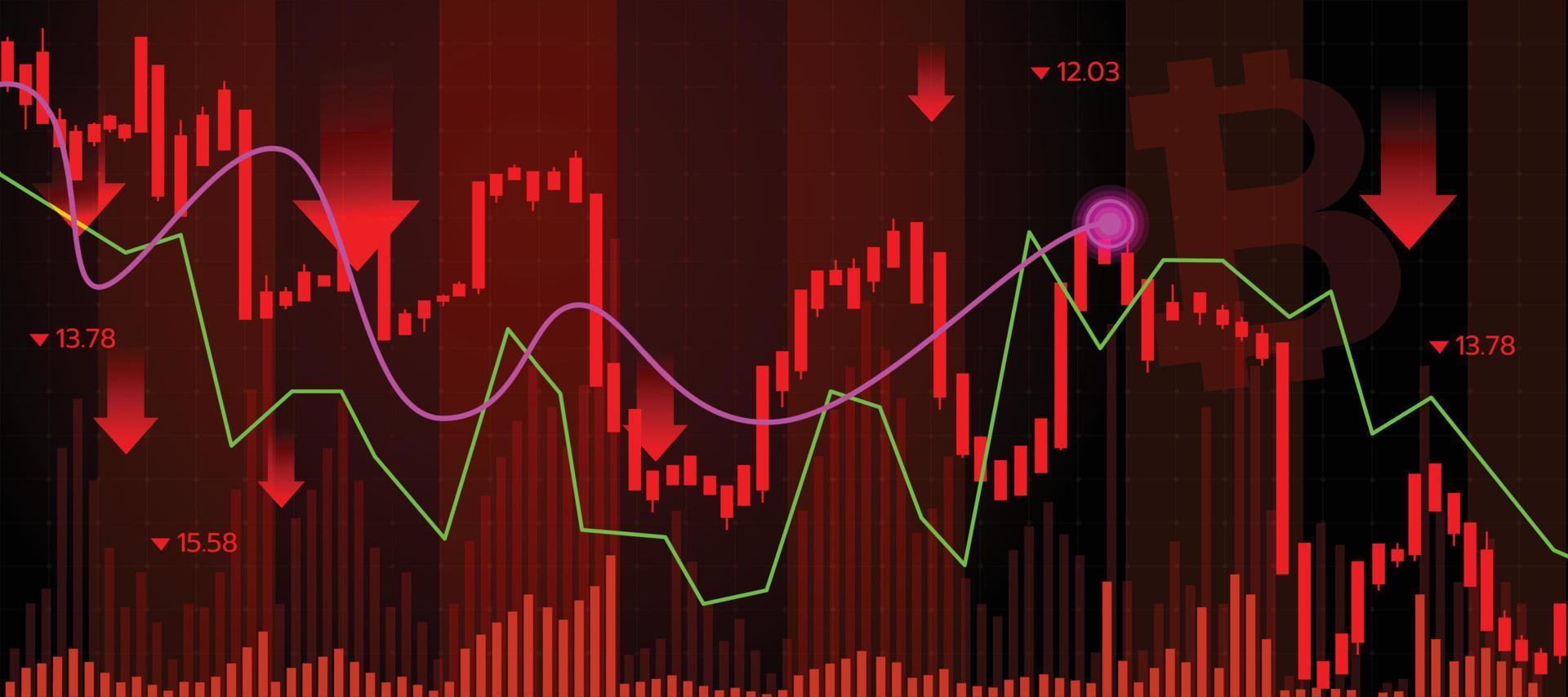 gráfico de linha de tendência de baixa e ilustrador de seta vetor