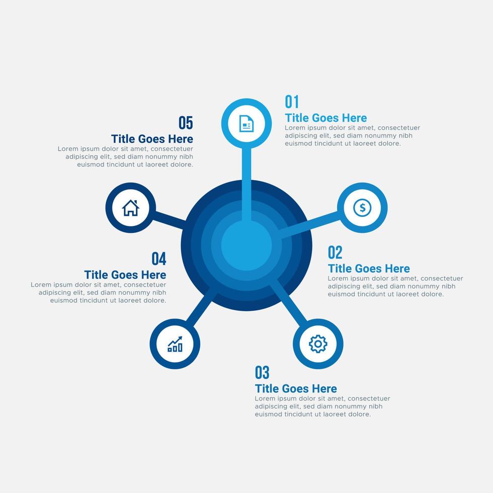 modelo de design de infográfico de negócios circular de apresentação simples e limpa com 5 barras de opções vetor