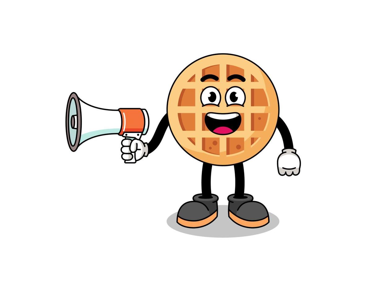 ilustração de desenho animado círculo waffle segurando o megafone vetor