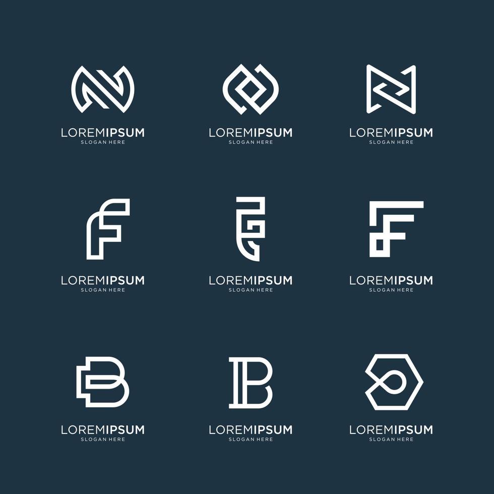 conjunto de modelo de logotipo abstrato letra inicial n, letra f e letra b. ícones para negócios de luxo, elegantes, simples. vetor premium