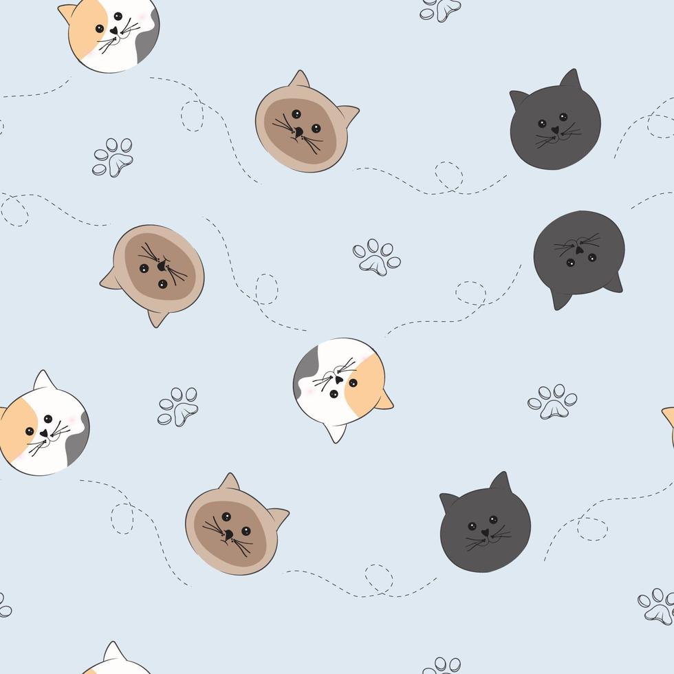 padrão perfeito com fundo de desenho de gato fofo vetor