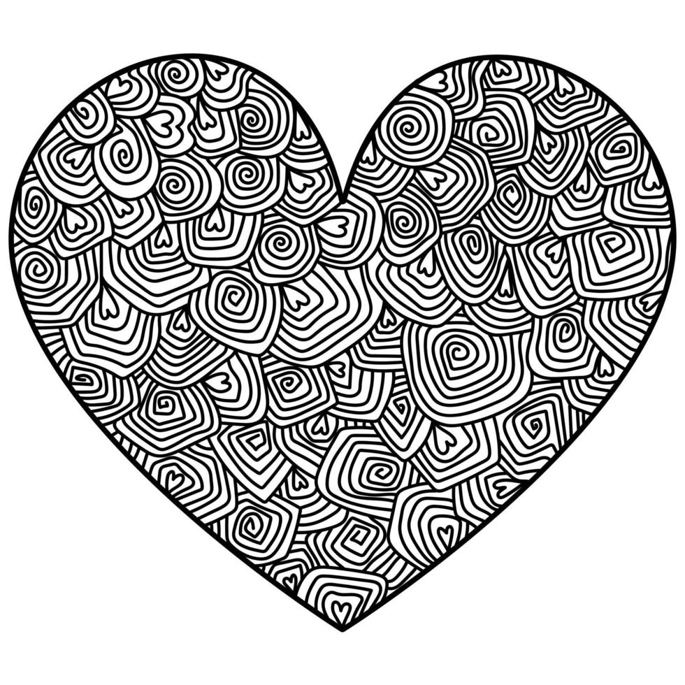 coração ornamentado com padrões meditativos, página para colorir antistress para dia dos namorados vetor