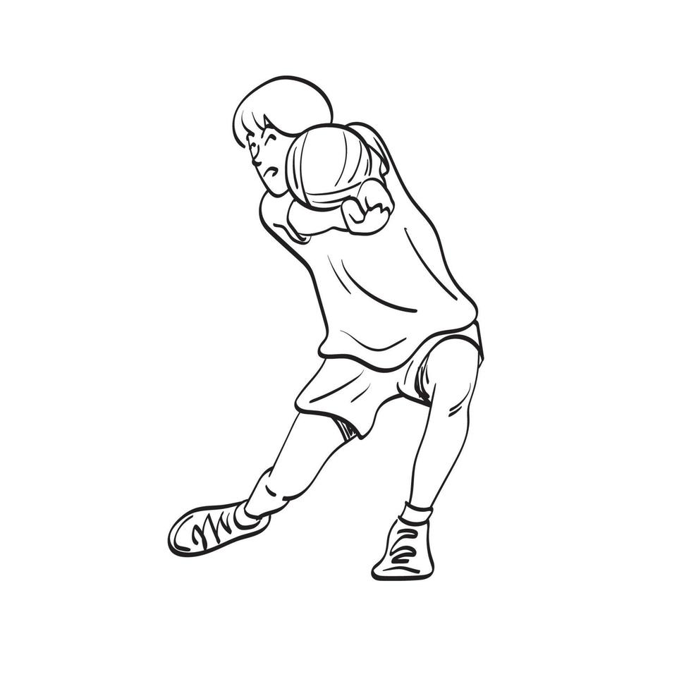arte de linha jovem jogador de vôlei masculino plccing ilustração vetorial desenhado à mão isolado no fundo branco vetor