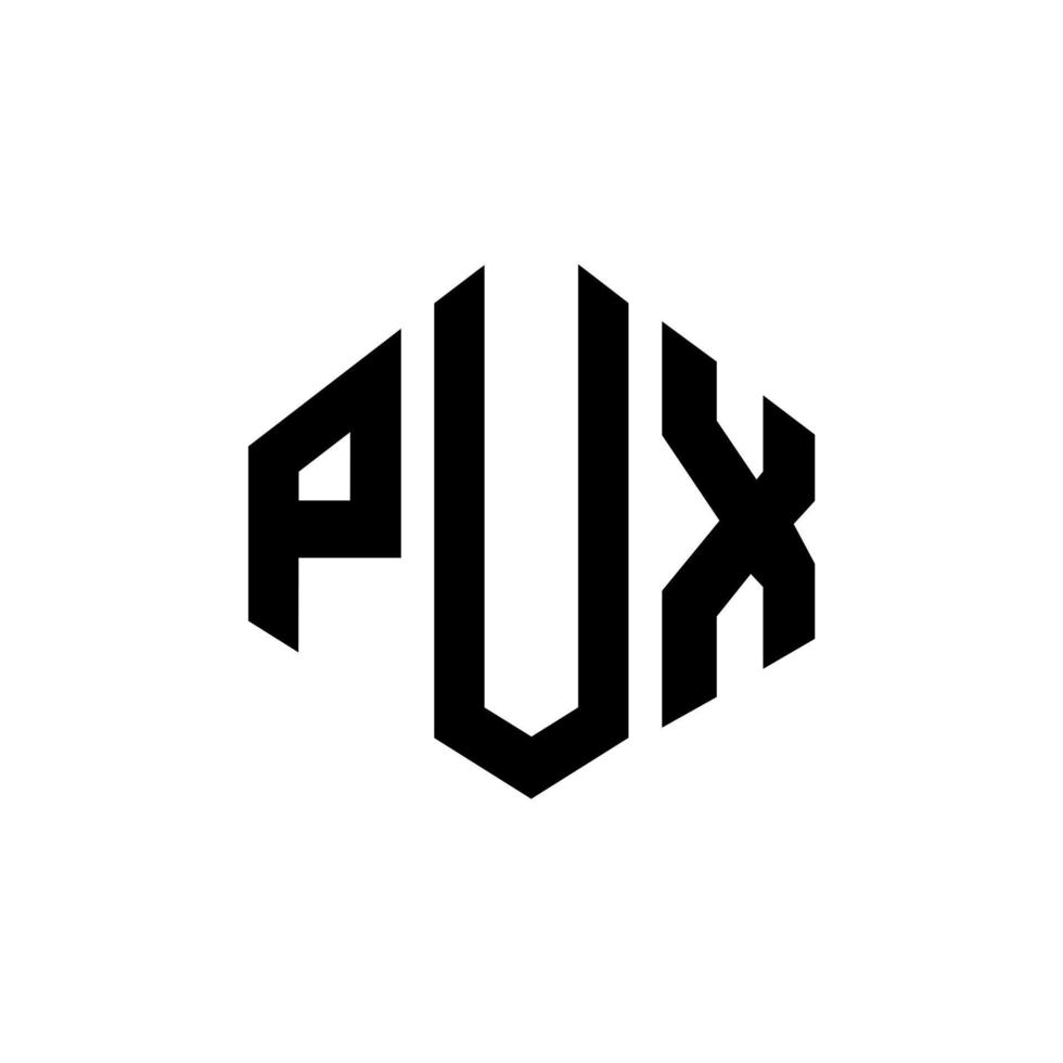 design de logotipo de letra pux com forma de polígono. polígono pux e design de logotipo em forma de cubo. modelo de logotipo de vetor hexágono pux cores brancas e pretas. pux monograma, logotipo de negócios e imóveis.