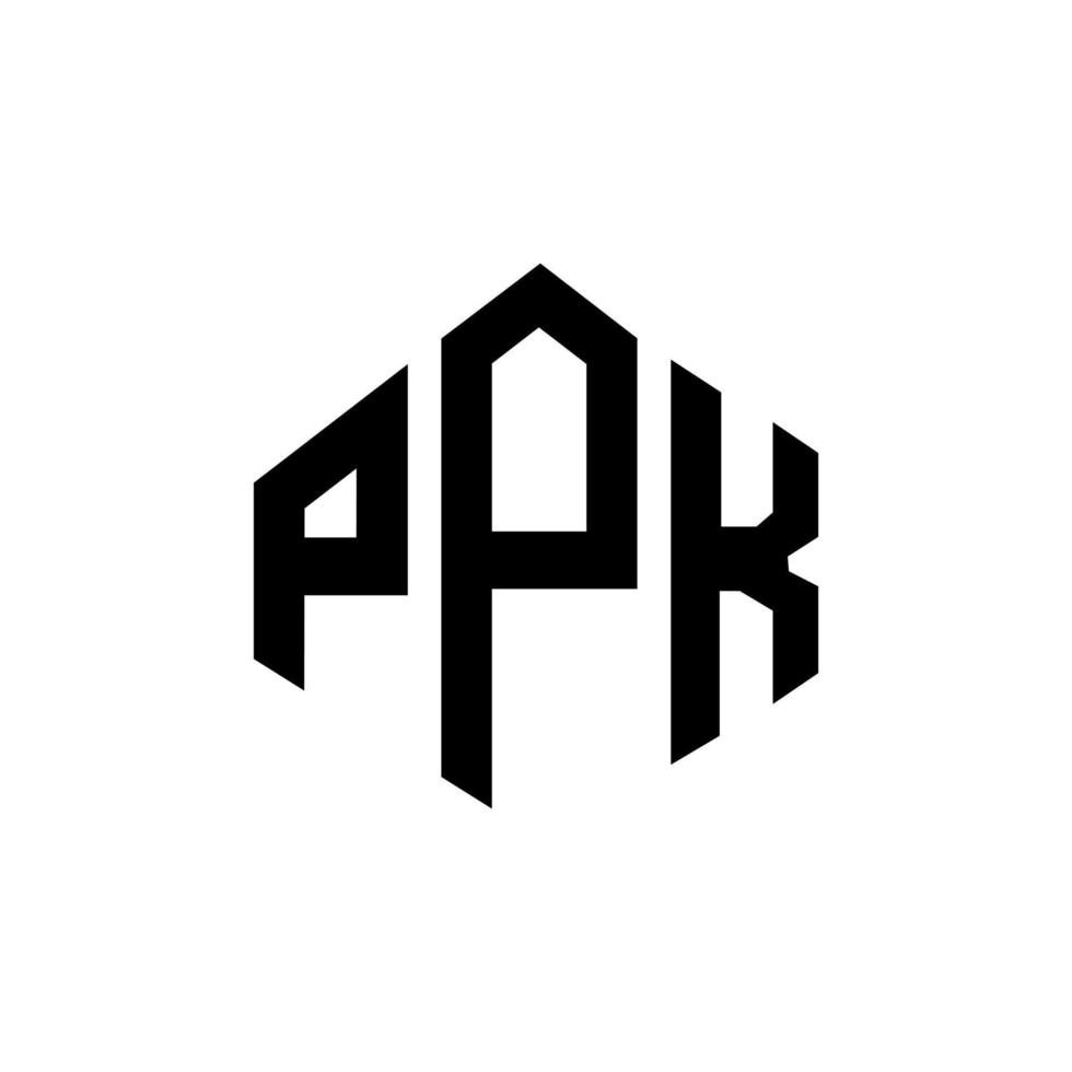 design de logotipo de carta ppk com forma de polígono. ppk polígono e design de logotipo em forma de cubo. modelo de logotipo de vetor hexágono ppk cores brancas e pretas. ppk monograma, logotipo de negócios e imóveis.