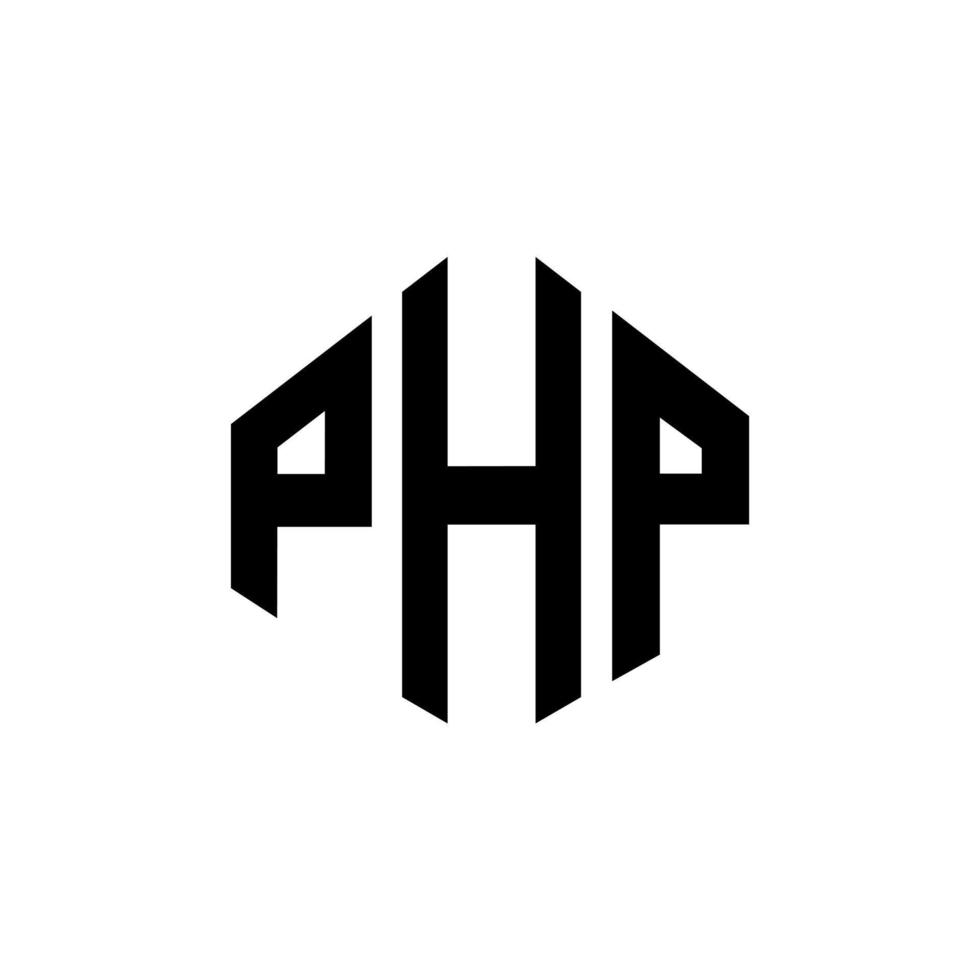 design de logotipo de carta php com forma de polígono. php polígono e design de logotipo em forma de cubo. modelo de logotipo de vetor hexágono php cores brancas e pretas. php monograma, logotipo comercial e imobiliário.