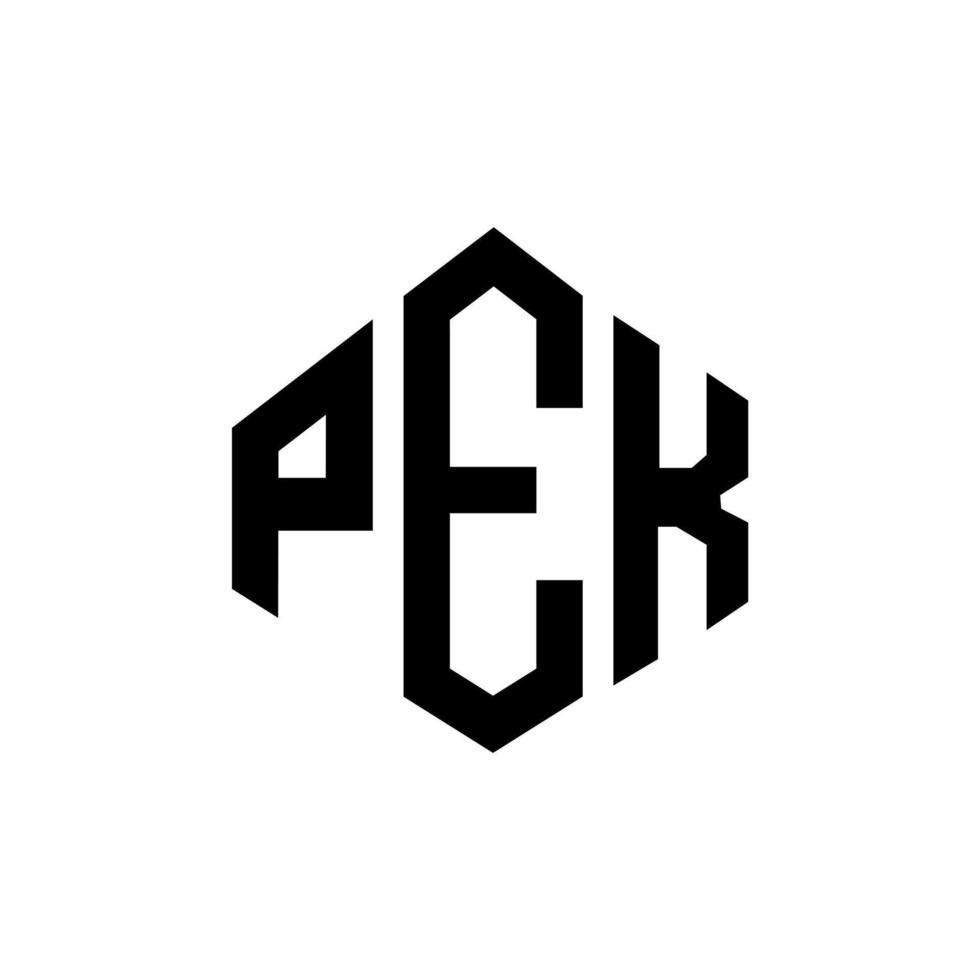 design de logotipo de carta pek com forma de polígono. pek polígono e design de logotipo em forma de cubo. pek hexágono modelo de logotipo de vetor cores brancas e pretas. pek monograma, logotipo de negócios e imóveis.