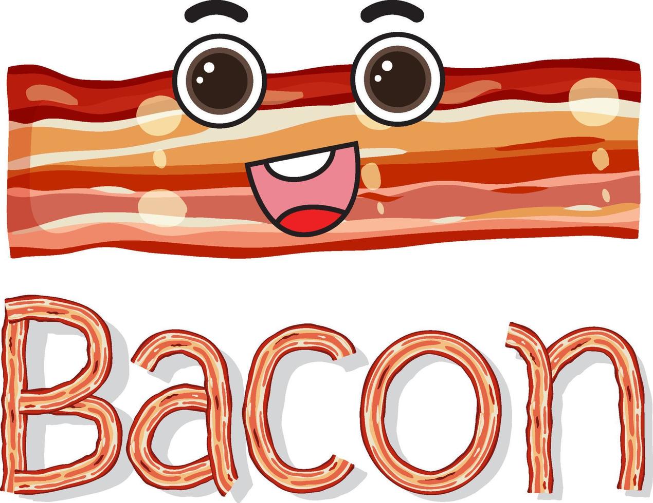 design de logotipo de bacon com personagem de desenho animado de bacon vetor