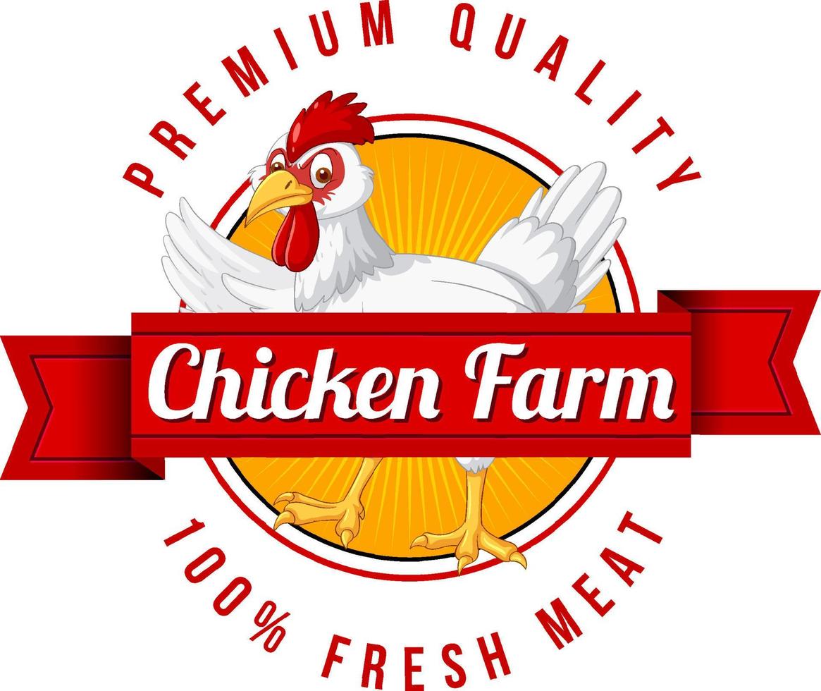 banner de fazenda de frango com um personagem de desenho animado de frango branco vetor