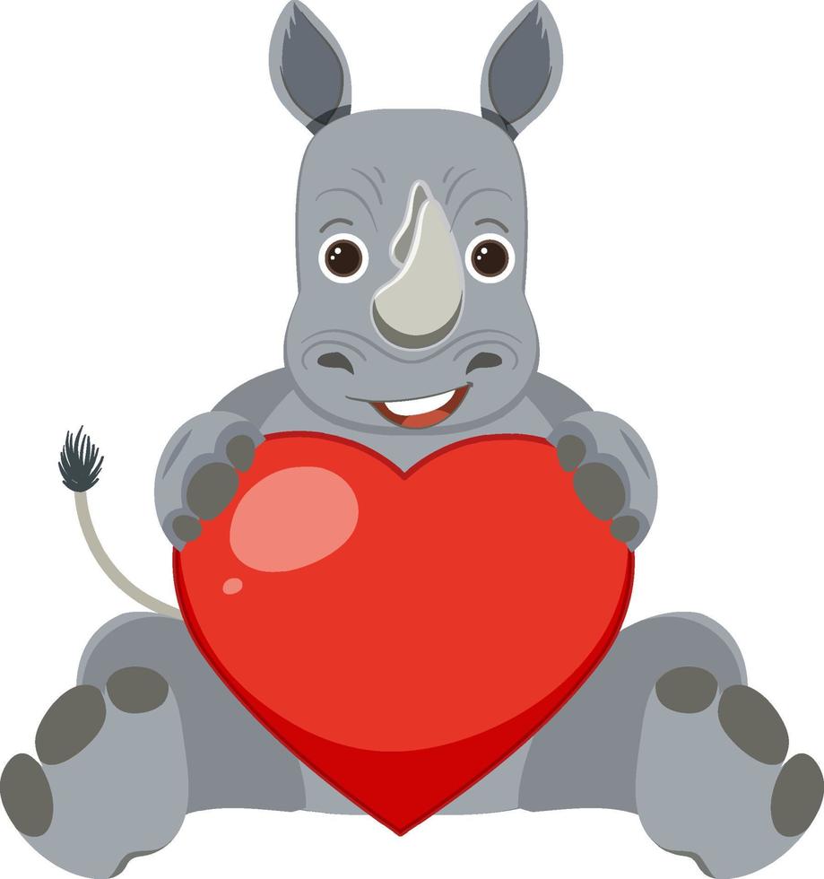 rinossauro segurando coração em estilo cartoon vetor