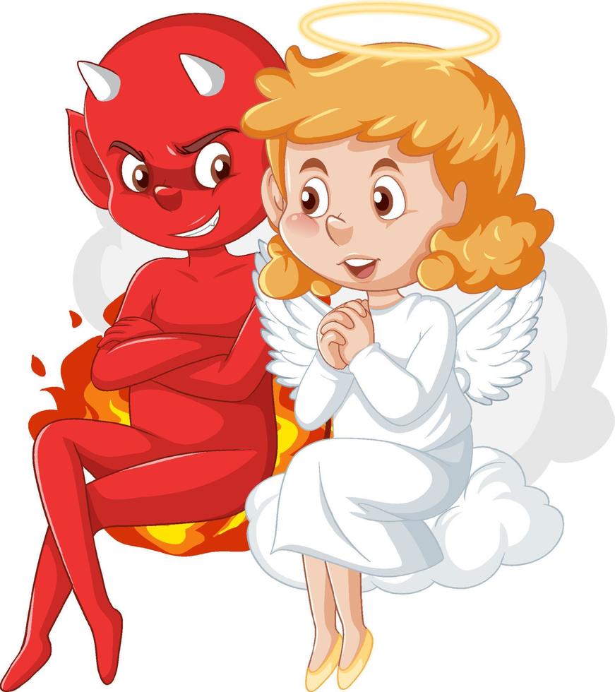 personagem de desenho animado diabo e anjo em fundo branco vetor