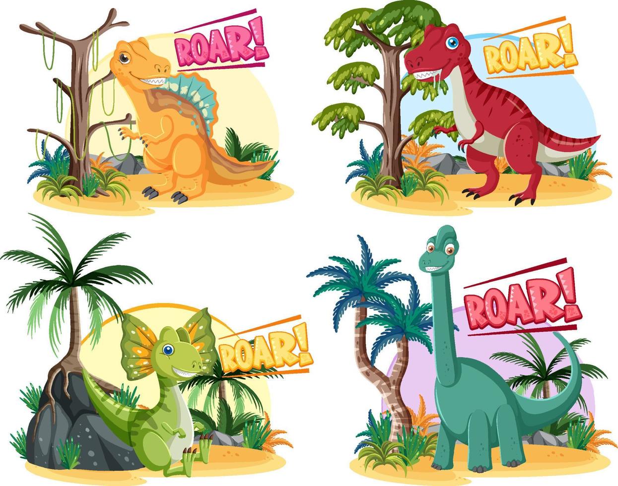 muitos personagens de desenhos animados de dinossauros fofos vetor