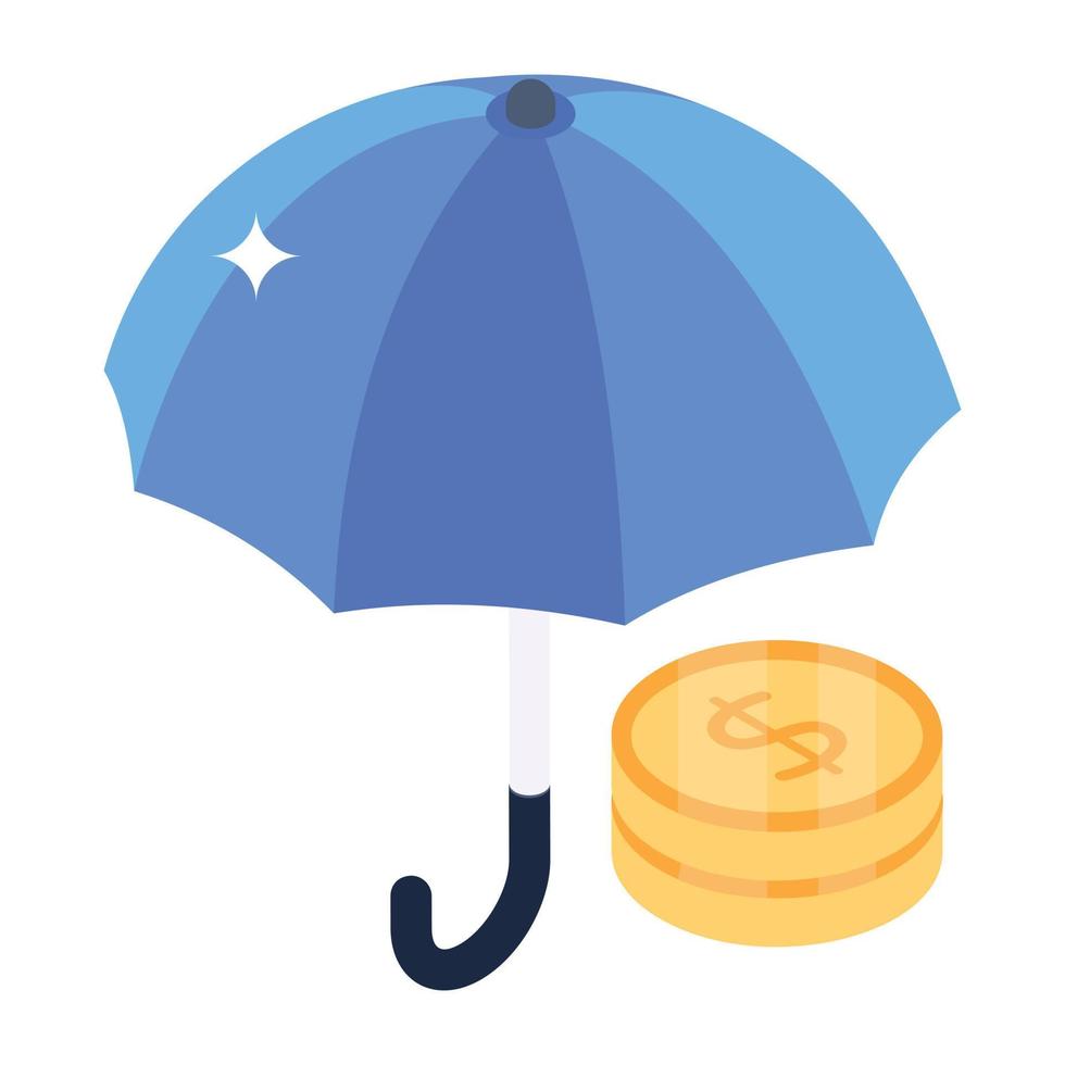 guarda-chuva e dinheiro, ícone isométrico de dinheiro vetor