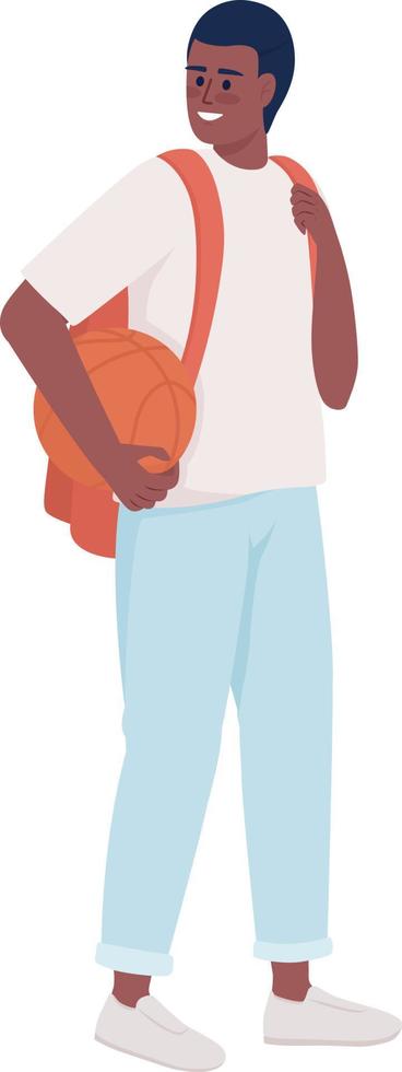 atleta estudante do ensino médio com personagem de vetor de cor semi plana de basquete