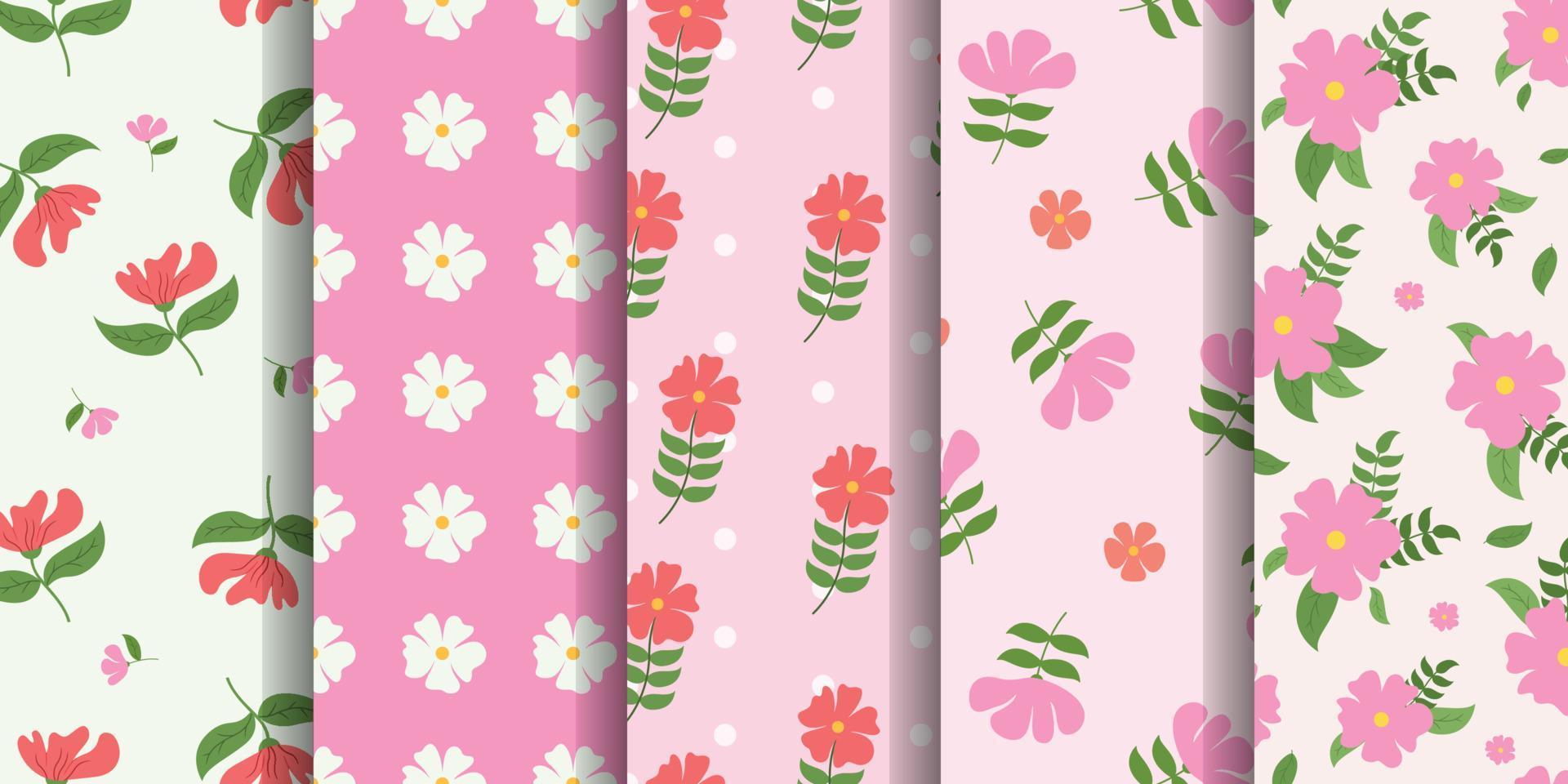 coleção de conjunto de padrão floral rosa sem costura vetor