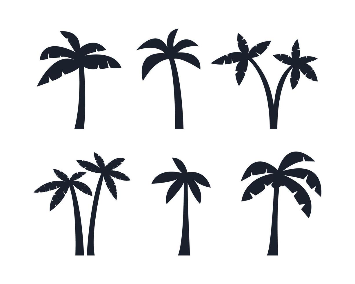 conjunto de palmeira tropical silhueta. ícone de coleção de palmeiras vetor