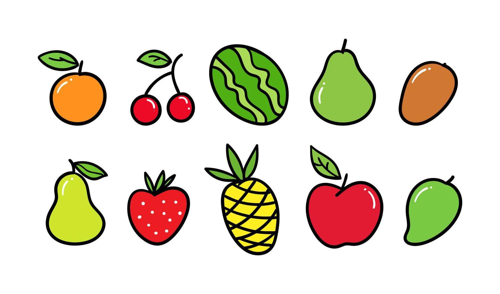 coleção de frutas de verão coloridas desenhadas à mão. ilustração natural de frutas tropicais frescas vetor