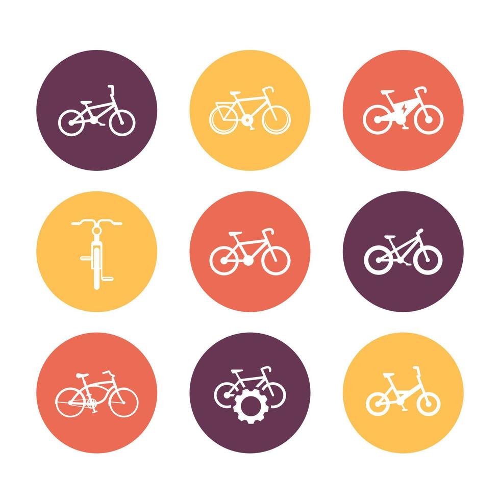 bicicleta, ciclismo, bicicleta, bicicleta elétrica, ícones de fat-bike isolados em branco, ilustração vetorial vetor