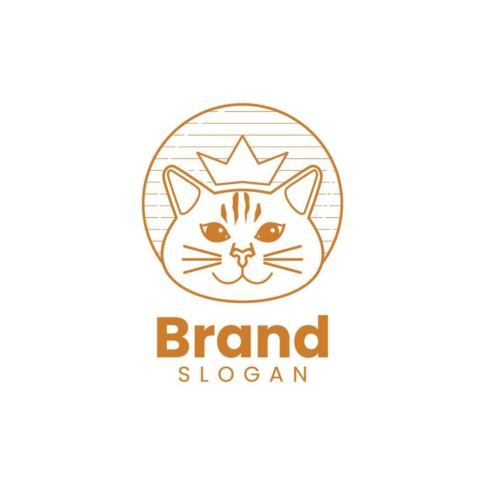 logotipo minimalista da linha de gato e coroa vetor