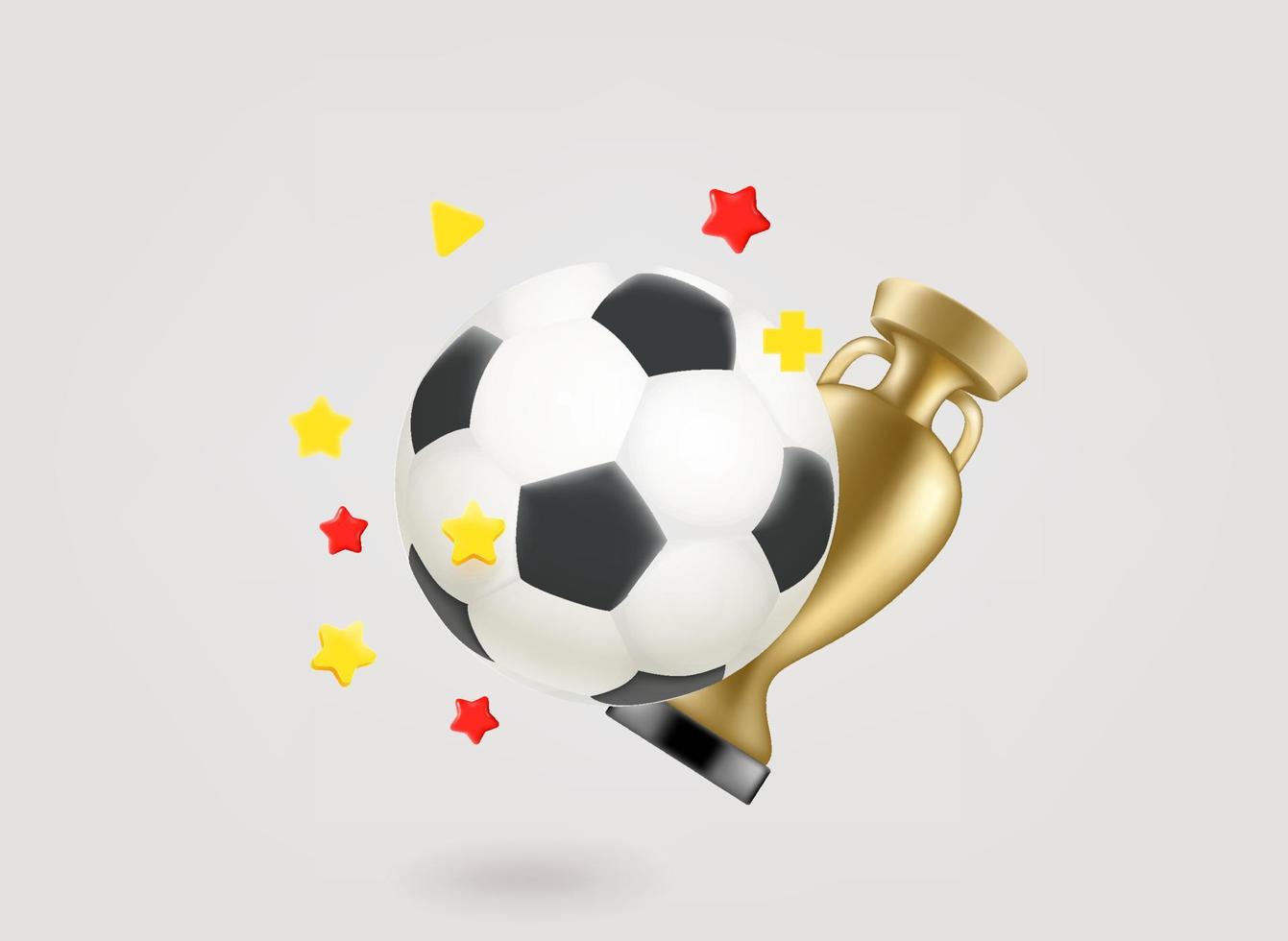 bola de futebol com taça de ouro. conceito de vetor 3D