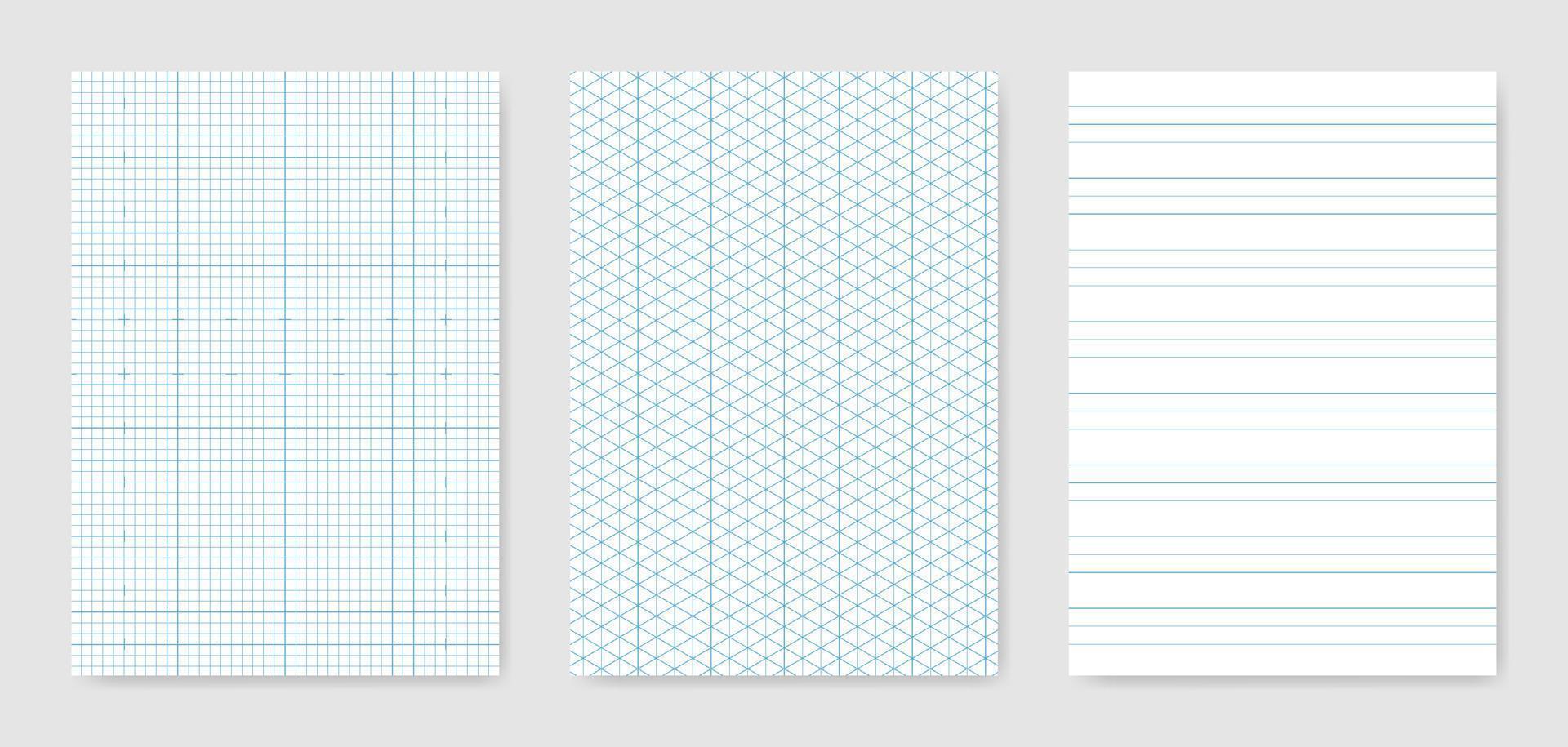 conjunto de folha de papel técnico gráfico em branco para representação de dados vetor