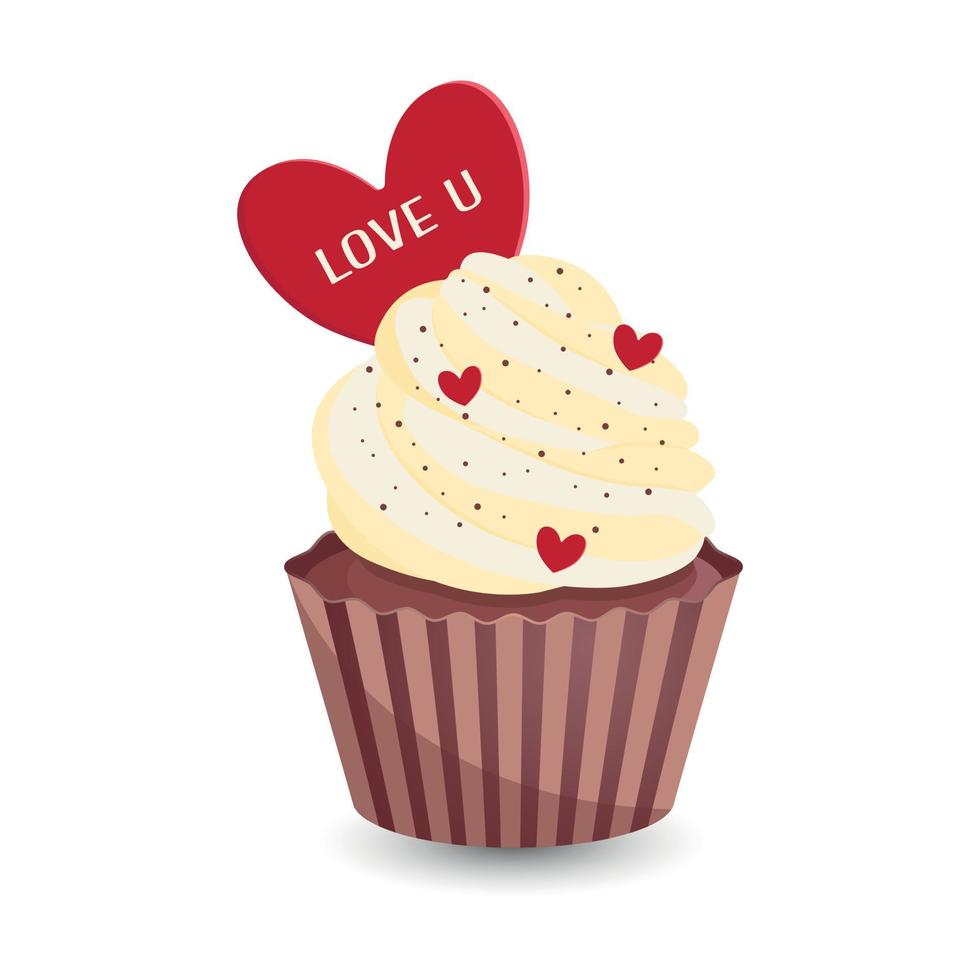 cupcake com coração vermelho para design de dia dos namorados. vetor
