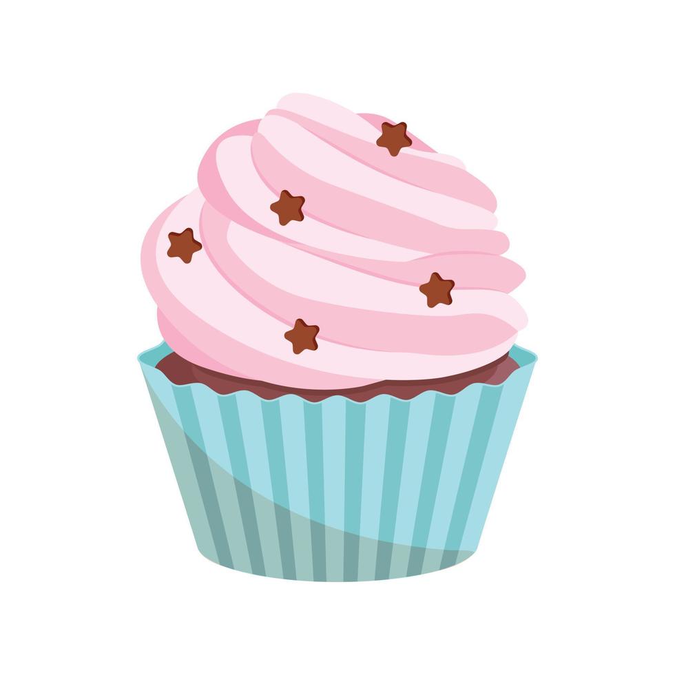 cupcake fofo com estrelas de chocolate. vetor