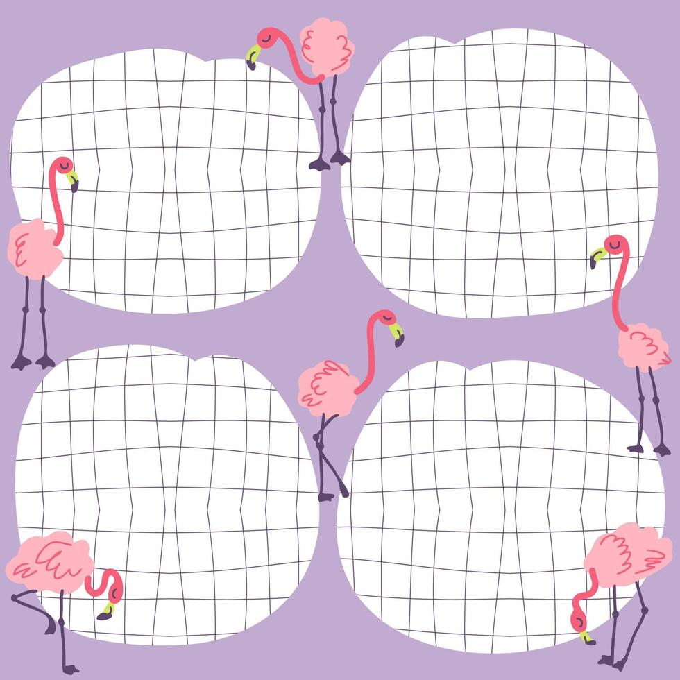 lista de notas de modelo de doodle com grade distorcida e flamingo rosa. vetor
