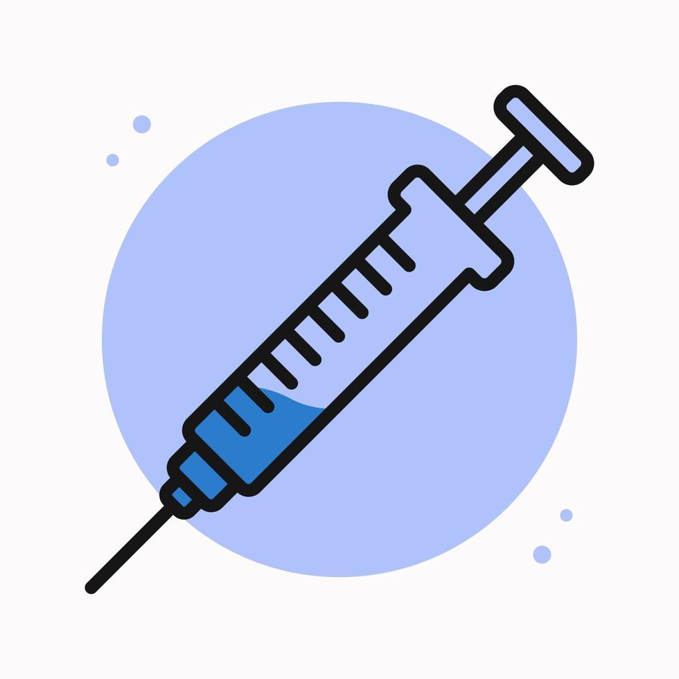ícone de seringa cheio de contorno. logotipo dos desenhos animados médicos de injeção. ilustração de símbolo vetorial de design de vacina e medicamento vetor