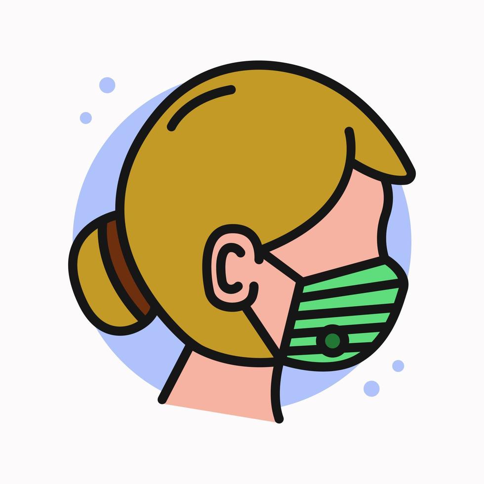 use a linha cheia de ícone de máscara médica. desenho animado do logotipo de bactérias de prevenção. ilustração vetorial de máscara facial vetor