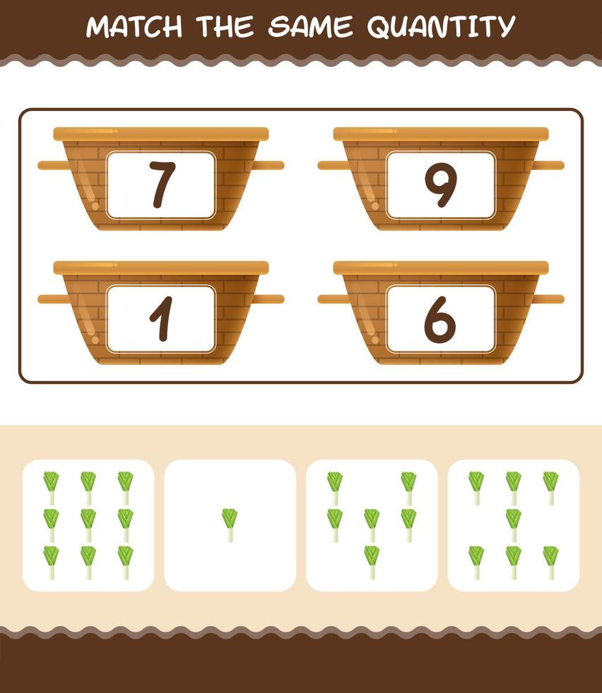 combinar a mesma quantidade de alho-poró. jogo de contagem. jogo educativo para crianças e bebês da pré-escola vetor