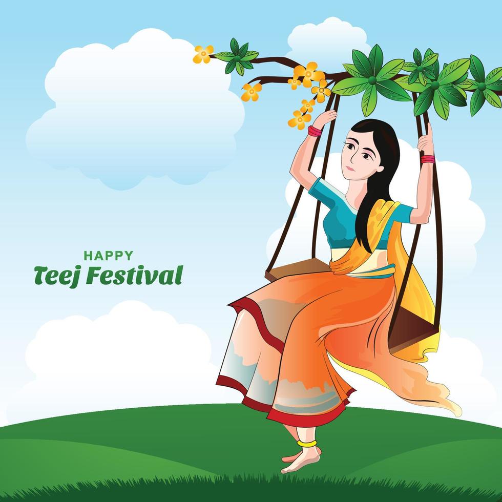 fundo de cartão festival indiano feliz hariyali teej vetor
