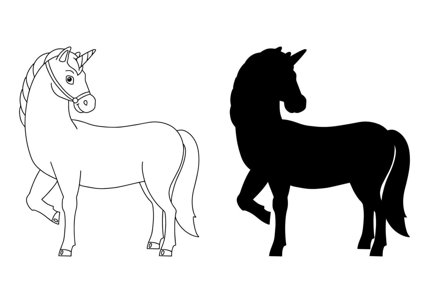 unicórnio de fada mágica. cavalo fofo. silhueta negra. elemento de design. ilustração vetorial isolada no fundo branco. modelo para livros, adesivos, cartazes, cartões, roupas. vetor