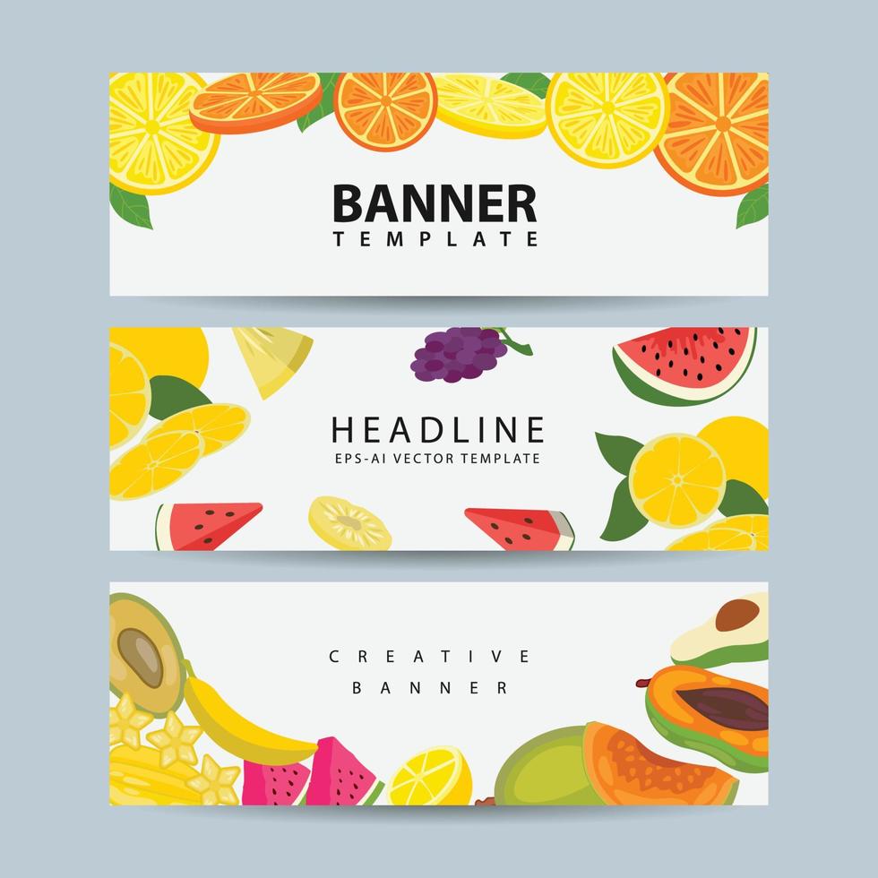banner horizontal de frutas para sua ilustração vetorial de design vetor