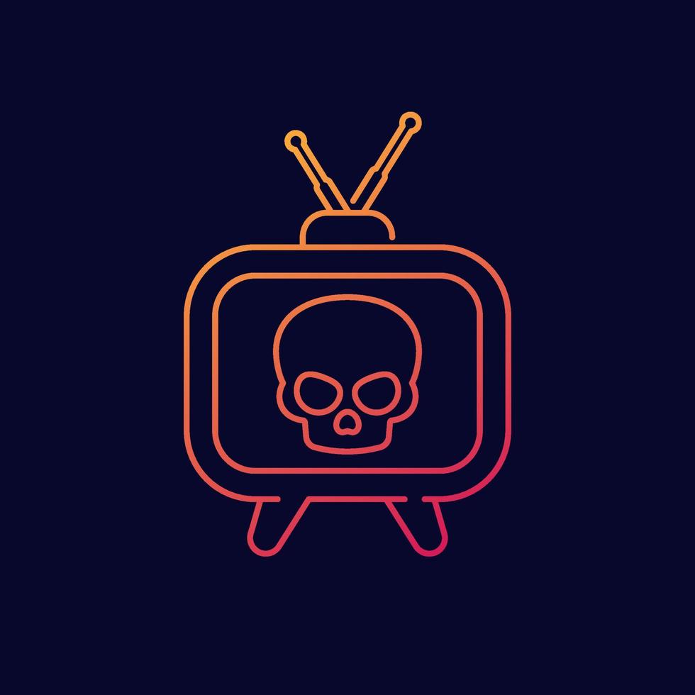 tv antiga com um ícone de linha de caveira vetor