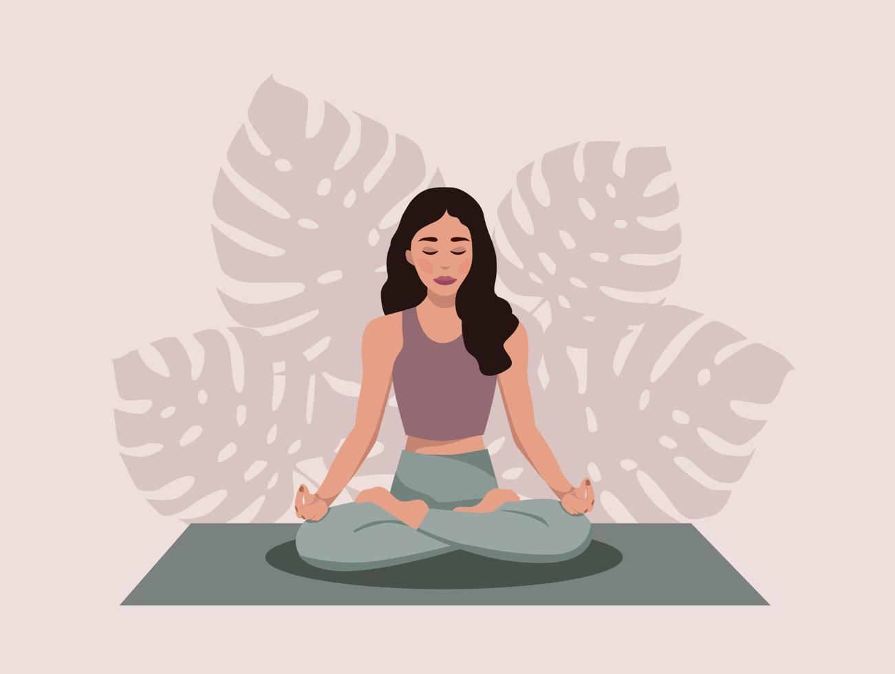 aulas de ioga, meditar em casa. vetor. vetor