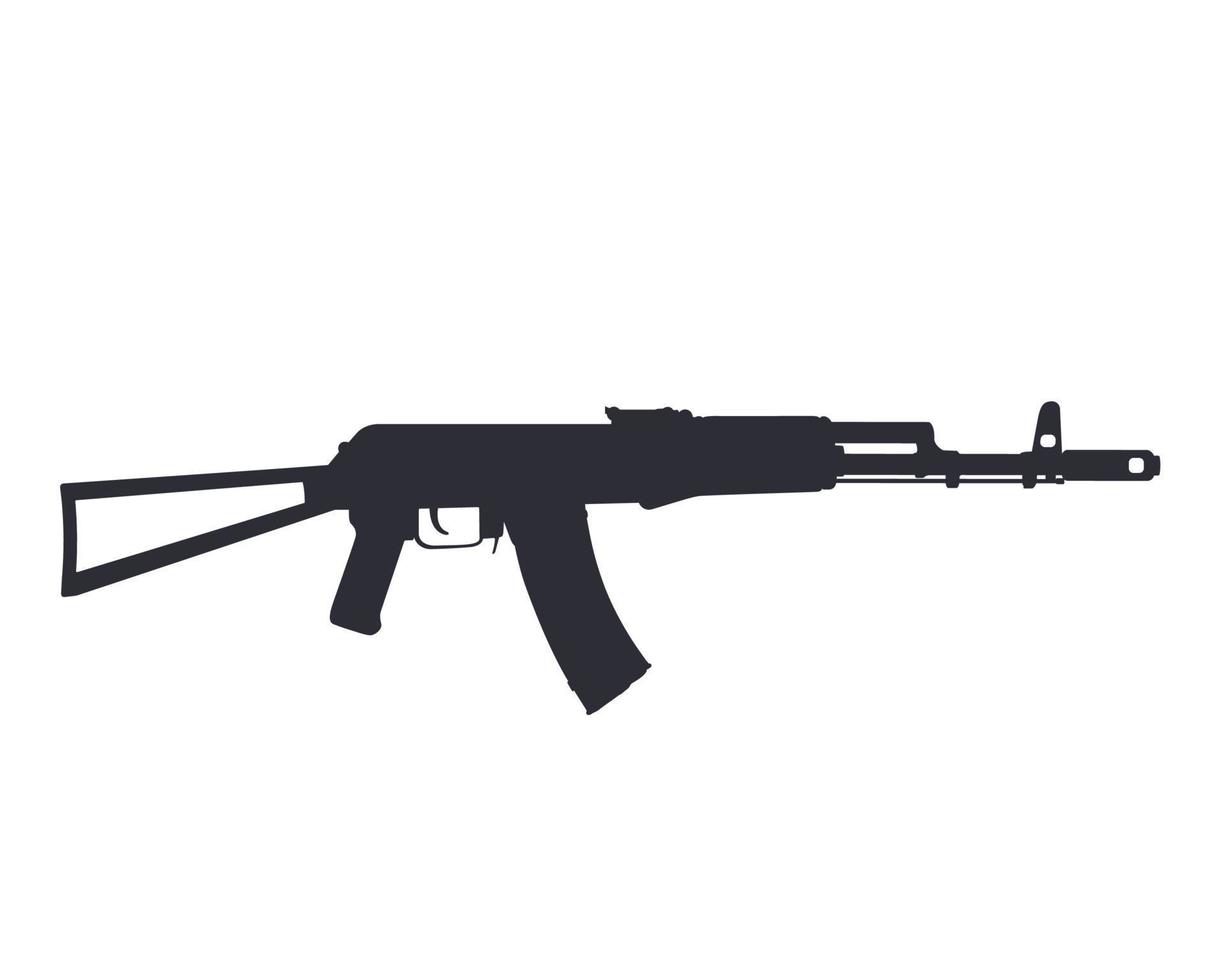rifle de assalto, silhueta de arma automática russa isolada em branco vetor