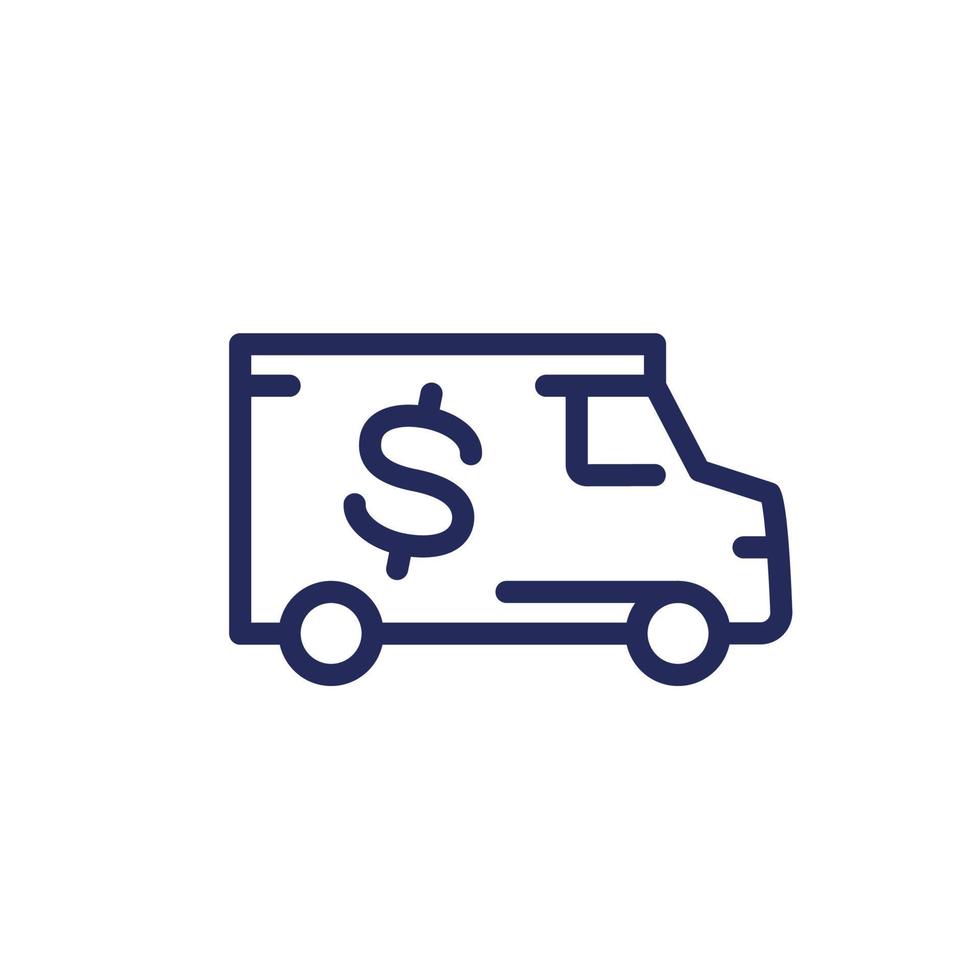 ícone de linha de caminhão blindado, transporte de dinheiro em espécie vetor