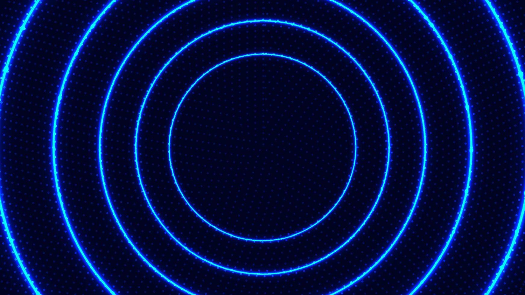 linhas de movimento radial abstratas círculos azul brilhante neon luminoso efeito de iluminação brilhante raios de energia com partículas de pontos em fundo escuro vetor