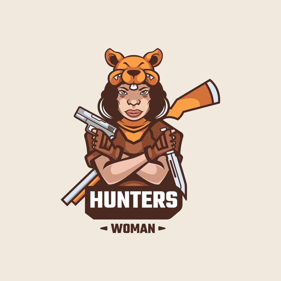 gráfico de ilustração vetorial de mulher caçadora, bom para design de logotipo vetor