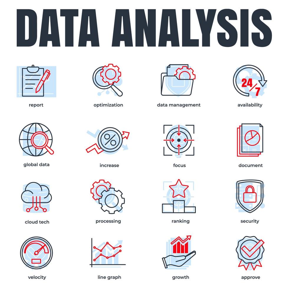 conjunto de ilustração em vetor logotipo ícone de análise de dados. modelo de símbolo de pacote de análise de dados para coleção de design gráfico e web