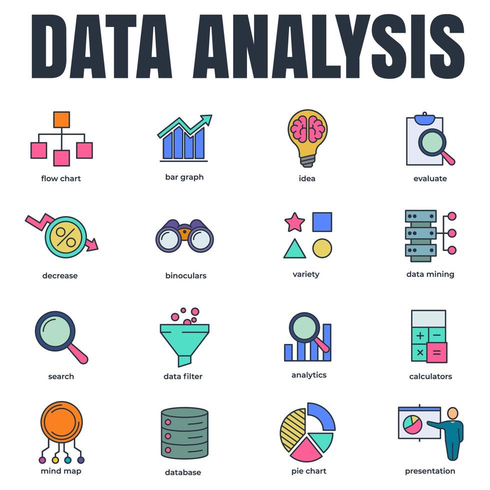 conjunto de ilustração em vetor logotipo ícone de análise de dados. modelo de símbolo de pacote de análise de dados para coleção de design gráfico e web