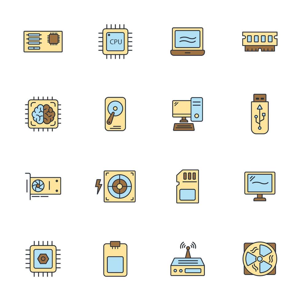 conjunto de ícones de componentes de computador. componentes de computador embalam elementos vetoriais de símbolo para web infográfico vetor