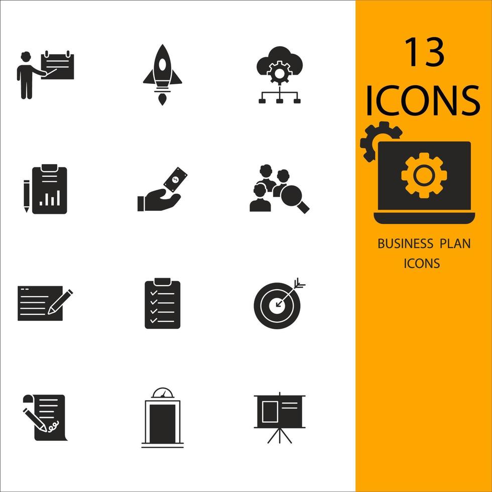 conjunto de ícones de plano de negócios. elementos do vetor de símbolo de pacote de plano de negócios para web infográfico