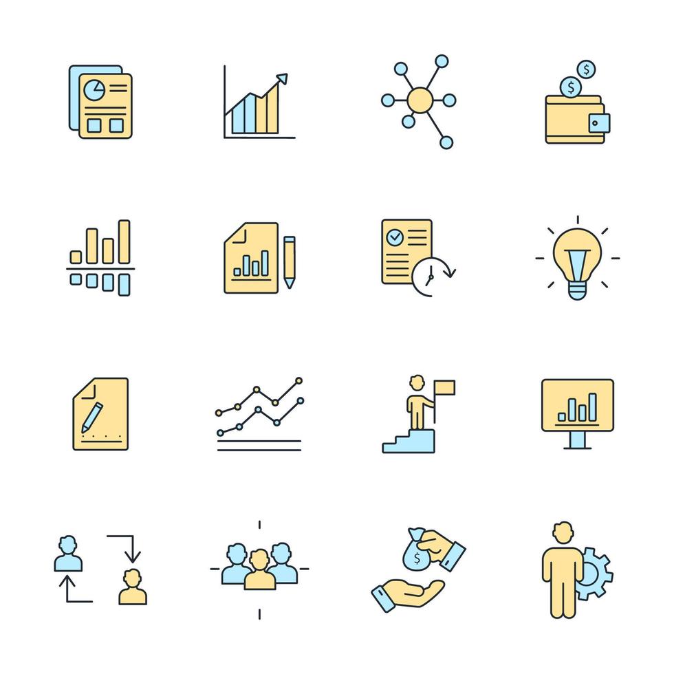 conjunto de ícones de plano de negócios. elementos do vetor de símbolo de pacote de plano de negócios para web infográfico